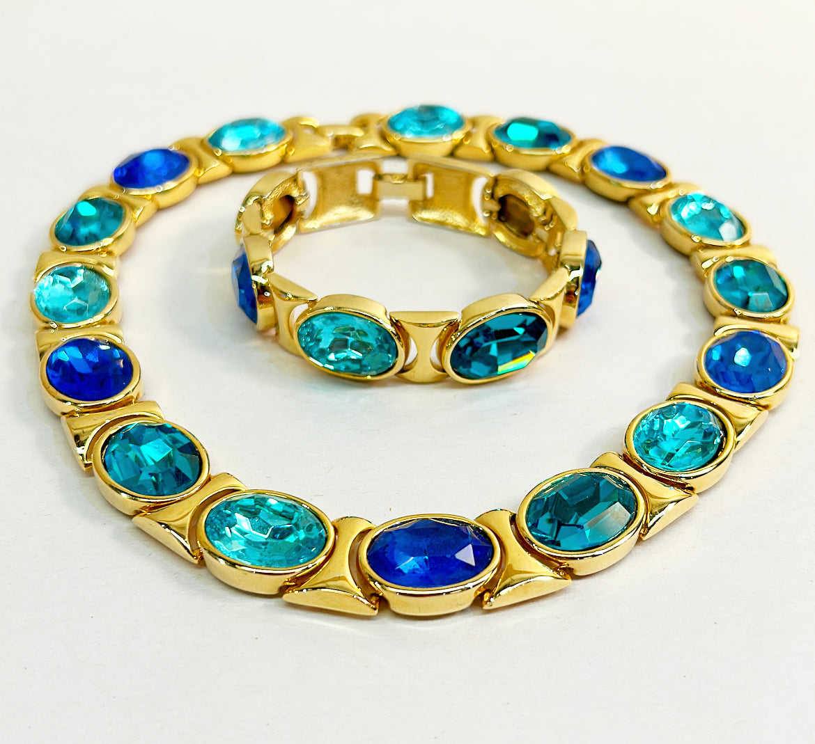Fabulous late 1980s high jewelry style runway necklace &amp; matching bracelet set.