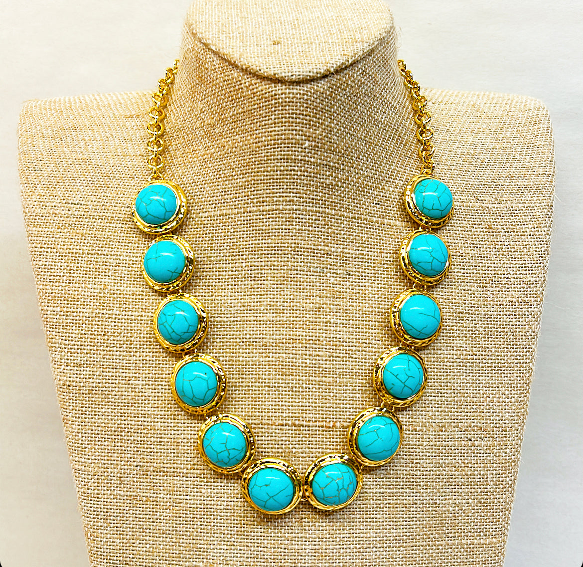 Amazing faux turquoise stone statement chunky necklace