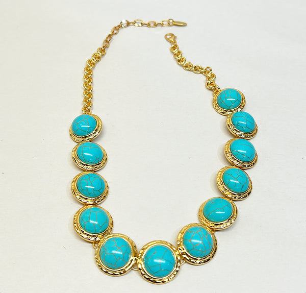 Amazing faux turquoise stone statement chunky necklace