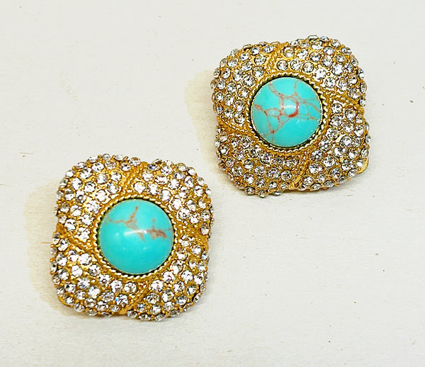 Fabulous faux turquoise stone clip on statement earrings