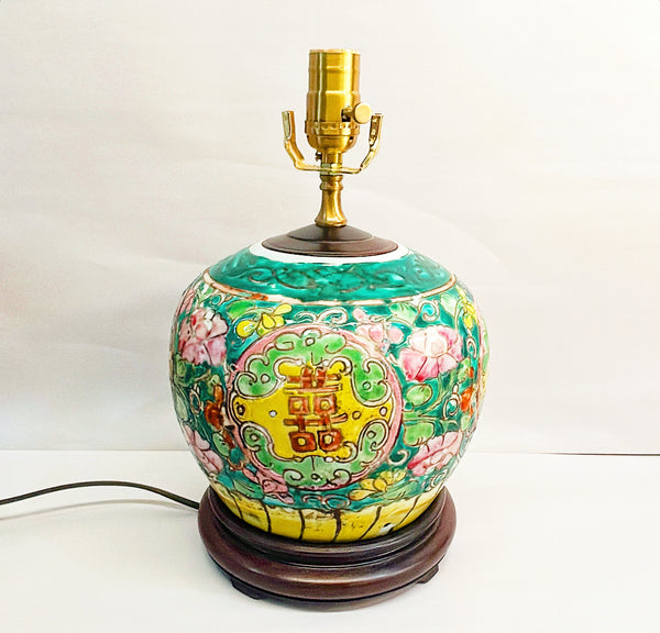 Antique late 1800s Asian style ginger jar lamp.