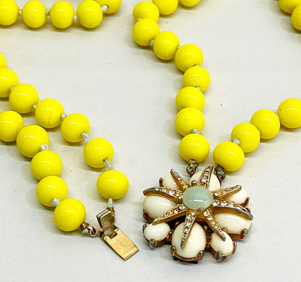 Amazing vintage J Crew signed double strand yellow beaded statement necklace