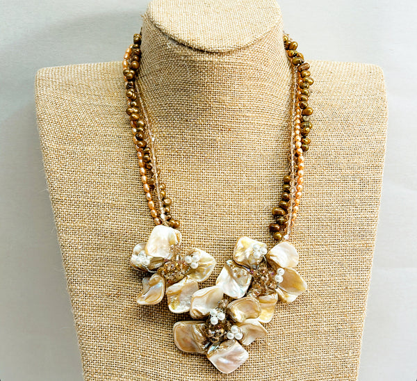 Vintage faux mother of pearl statement necklace
