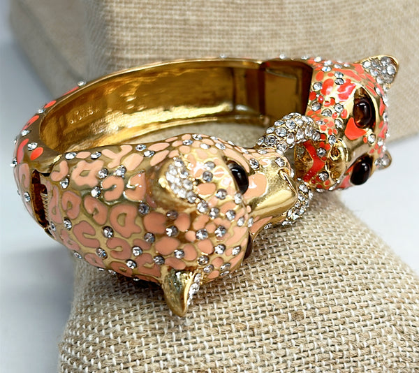 Fabulous rare vintage double headed hinged panther bracelet