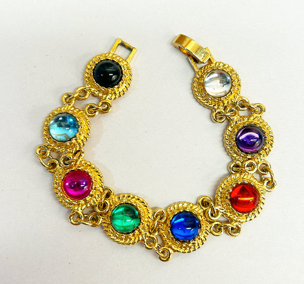 1980s multi colored cabochon stone bracelet.