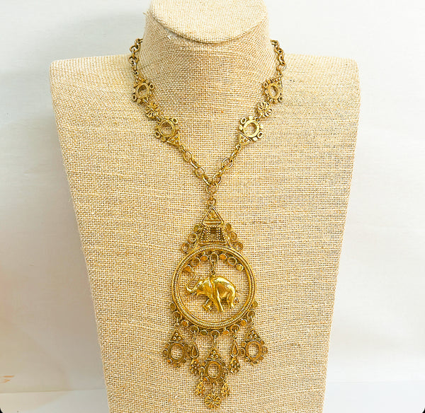 Outstanding rare 1970s ART signed elephant / pagoda style statement necklace.