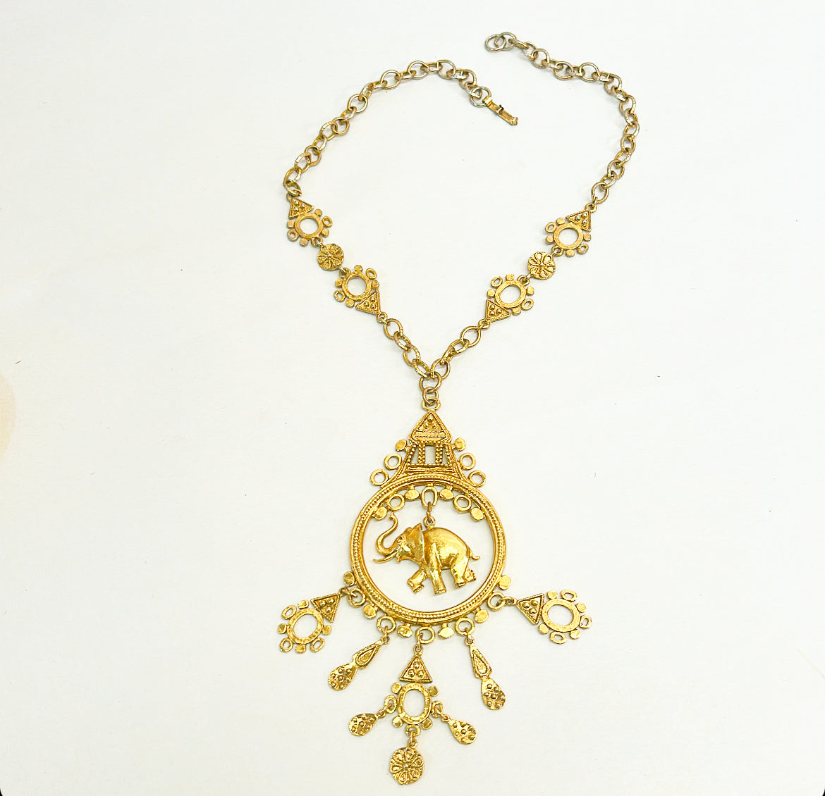 Outstanding rare 1970s ART signed elephant / pagoda style statement necklace.