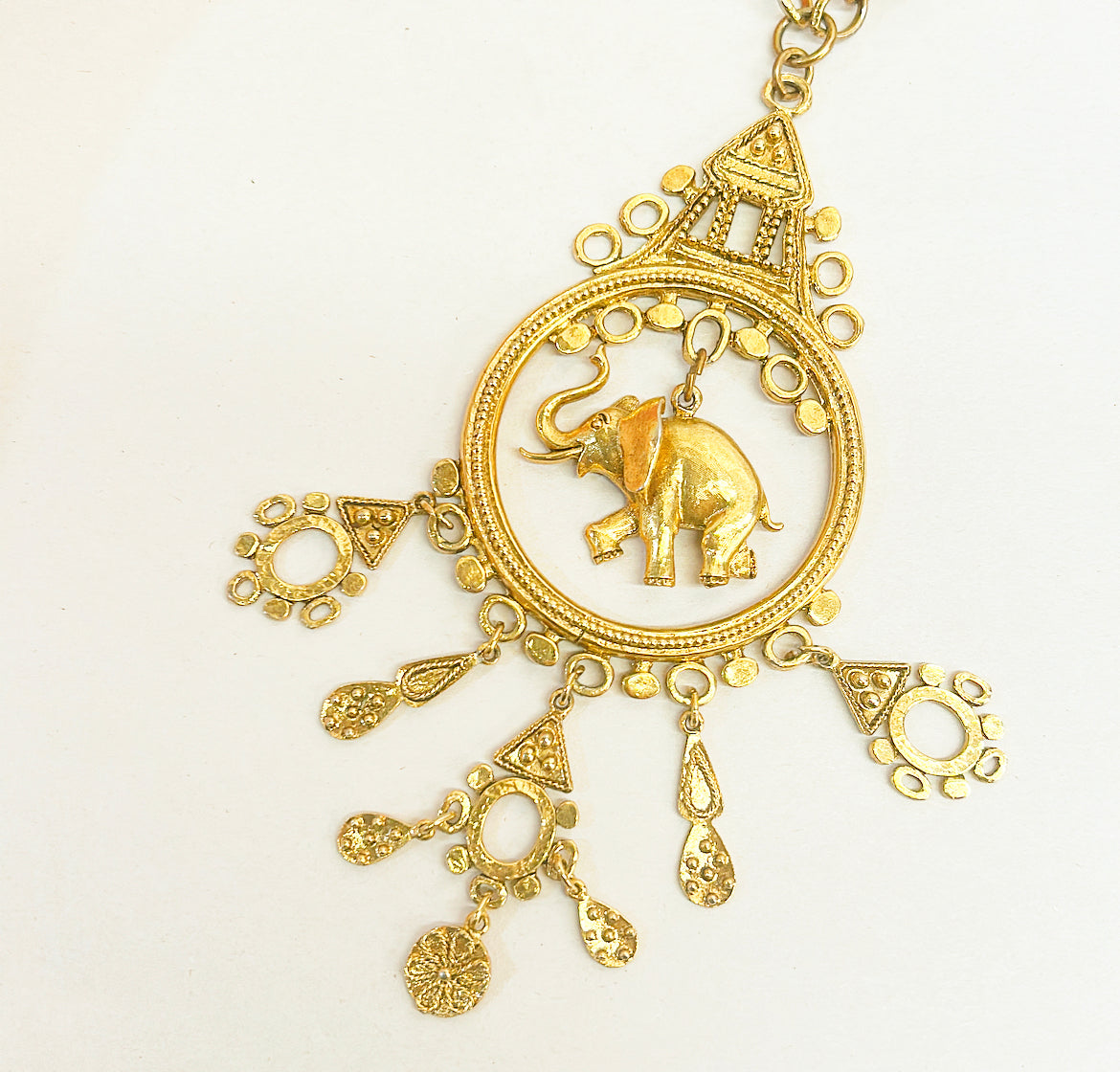 Outstanding rare 1970s ART signed elephant / pagoda style statement necklace.