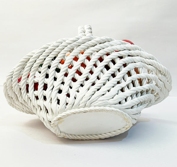 1960s Italian fruit basket. Hand painted ceramic glazed finish