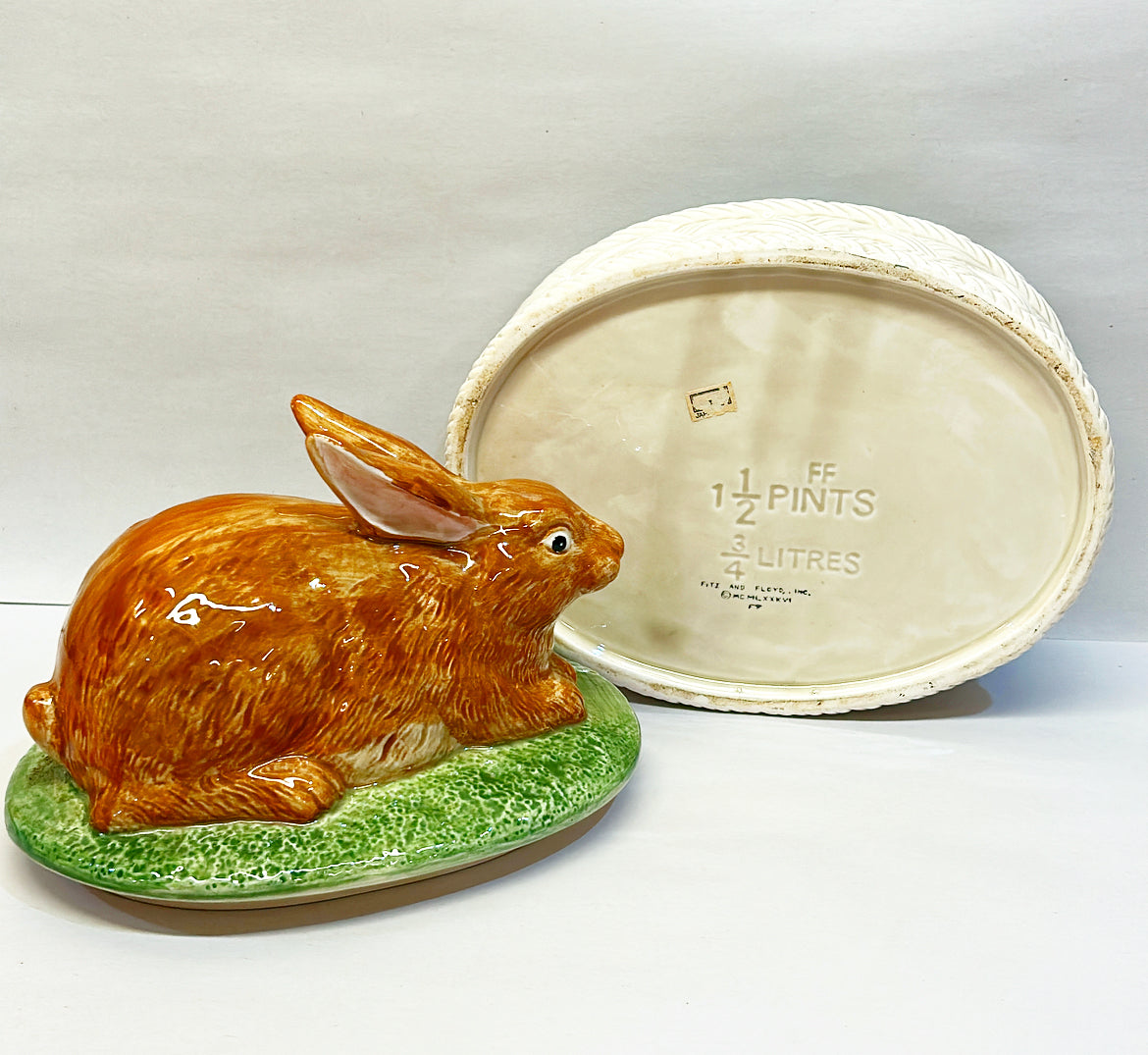 Classic 80s signed Fitz &amp; Floyd bunny oval lidded tureen