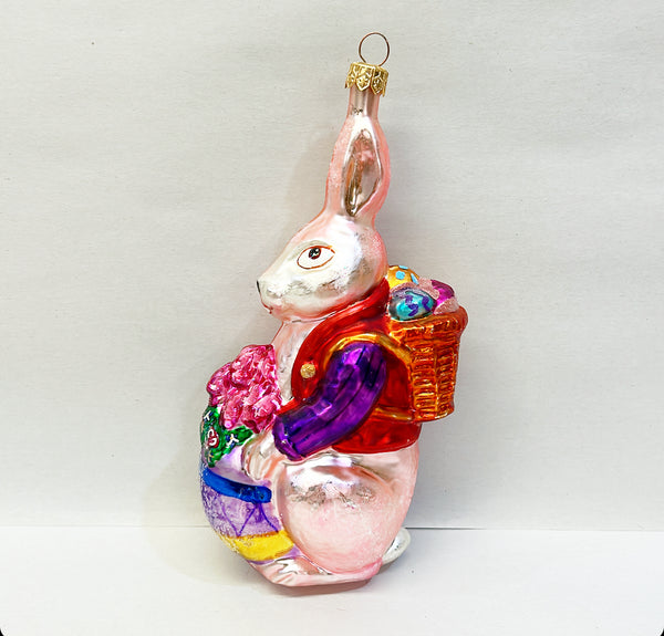 Classic vintage Christoper Radko pink hand blown glass Easter bunny