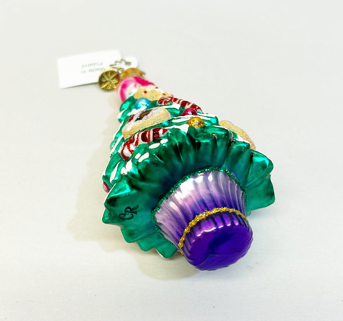 Vintage Christoper Radko candy Christmas tree hand blown glass ornament from Poland.