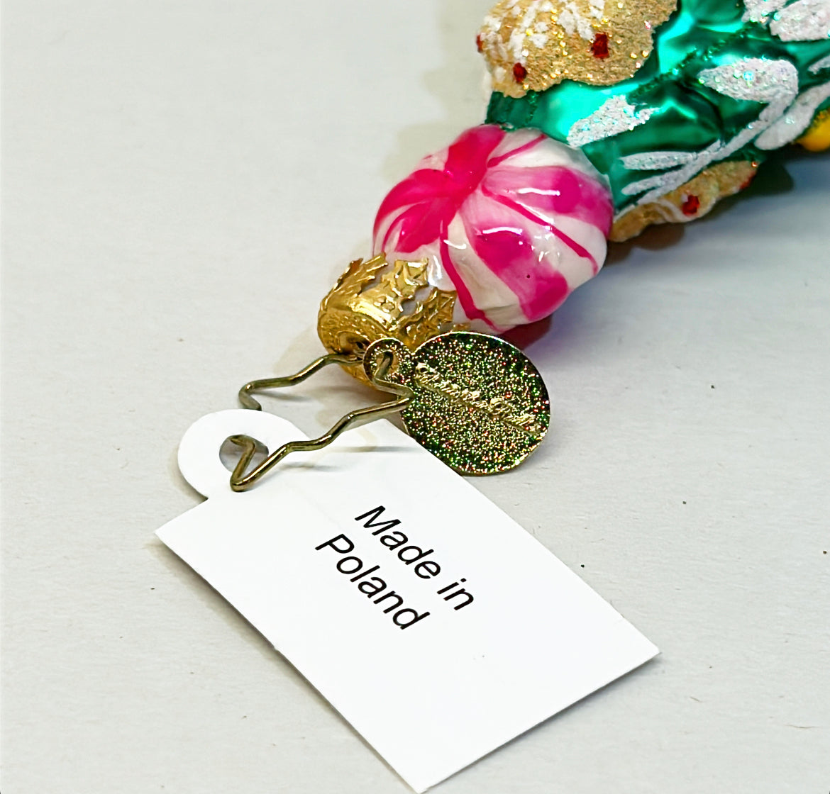 Vintage Christoper Radko candy Christmas tree hand blown glass ornament from Poland.