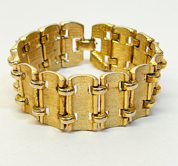 1970s signed Marcel Boucher thick chunky statement gold metal link style bracelet.