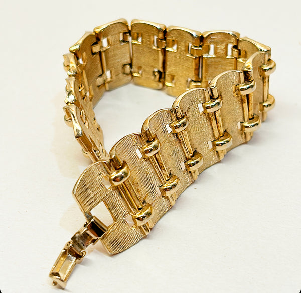 1970s signed Marcel Boucher thick chunky statement gold metal link style bracelet.