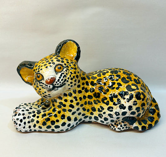 1960s vintage Italian terrace cotta baby leopard figure.