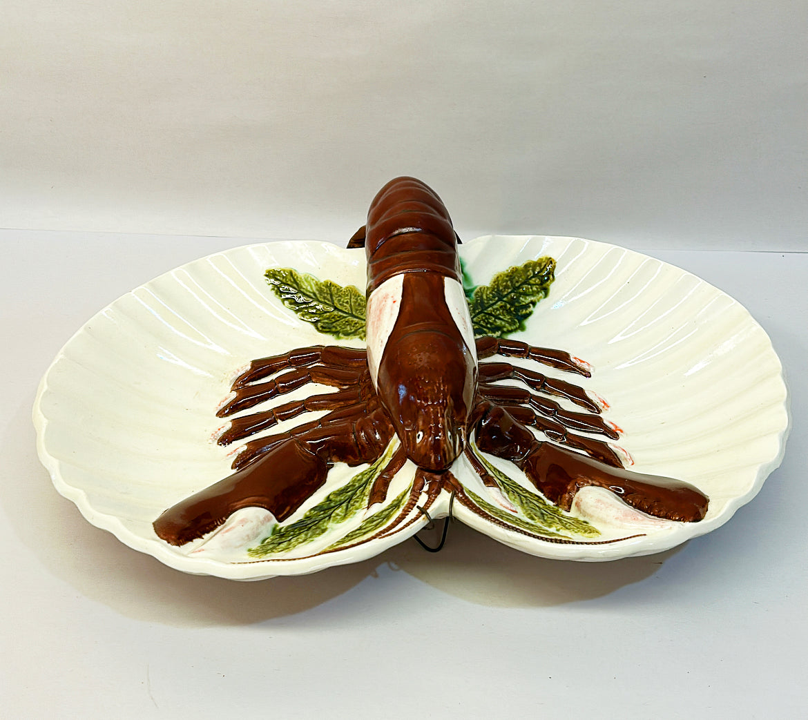 1960s rare brown lobster bowl in a majolica style look stamped Holland Mold.