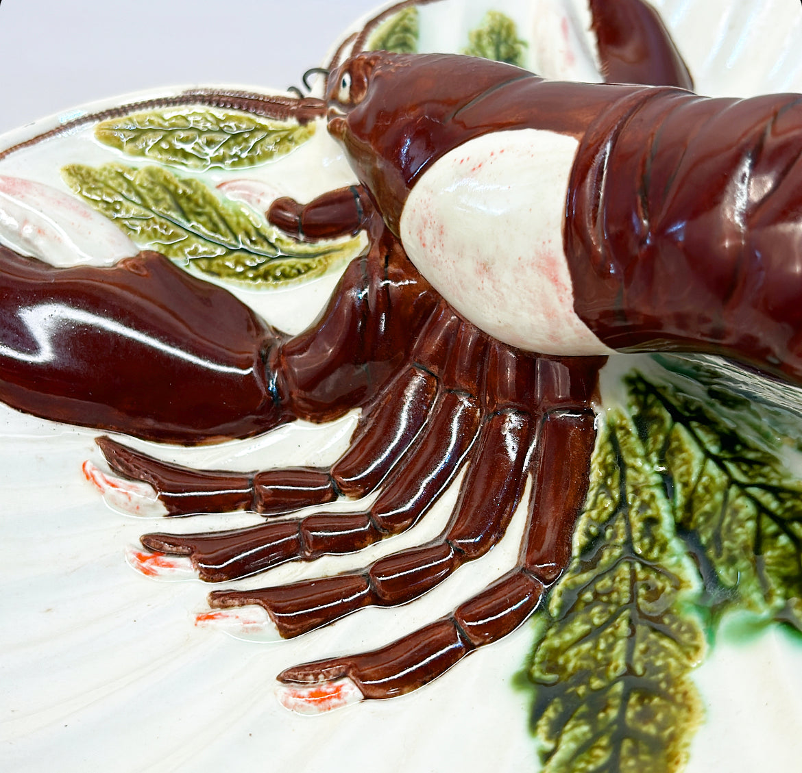 1960s rare brown lobster bowl in a majolica style look stamped Holland Mold.