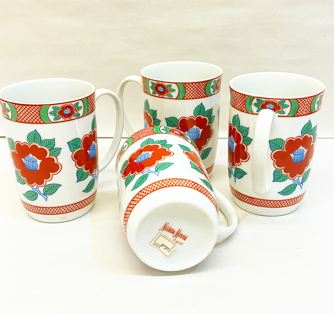 Vintage set of 4 1980s signed Fitz &amp; Floyd for Neiman Marcus mugs.