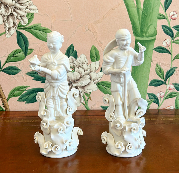 Amazing pair of early 1890s gilded age era blanc de chine figures