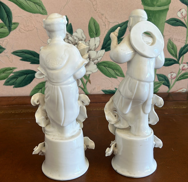 Amazing pair of early 1890s gilded age era blanc de chine figures