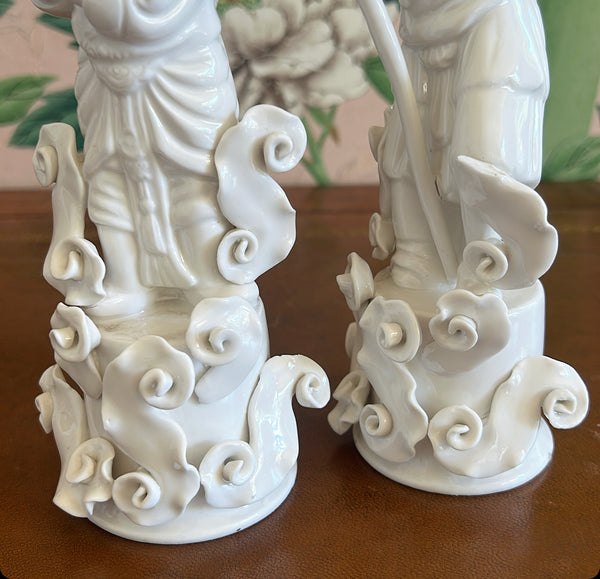 Amazing pair of early 1890s gilded age era blanc de chine figures