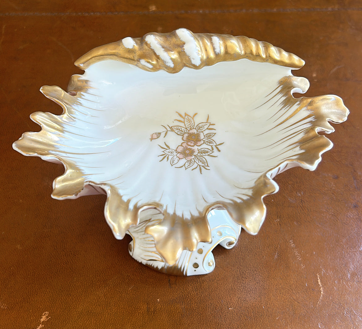 Vintage French Limoges old Paris style footed shell dish / compote.