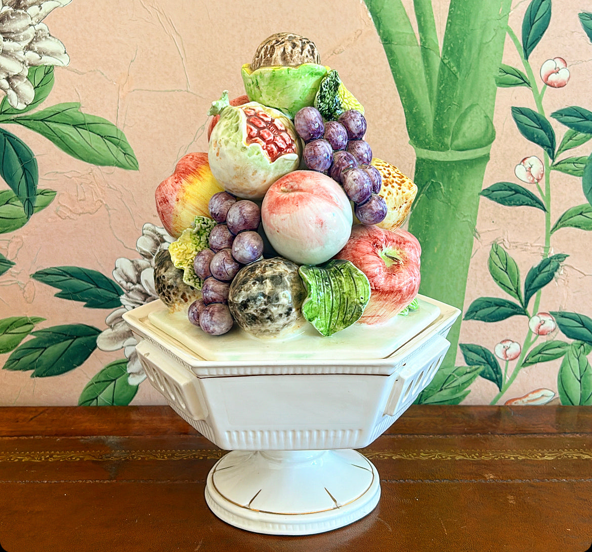 1960s Italian fruit topiary footed box compote