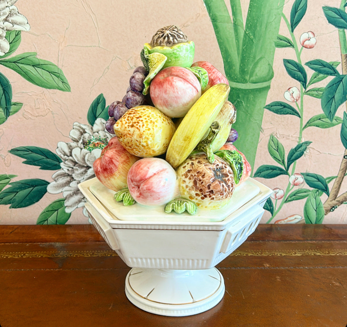 1960s Italian fruit topiary footed box compote