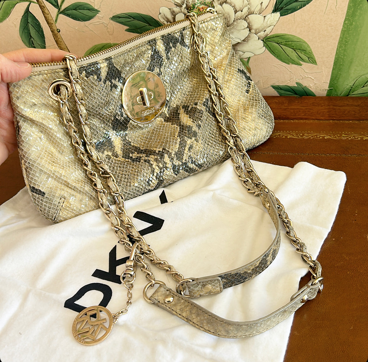 Vintage DKNY genuine leather faux snake skin purse.