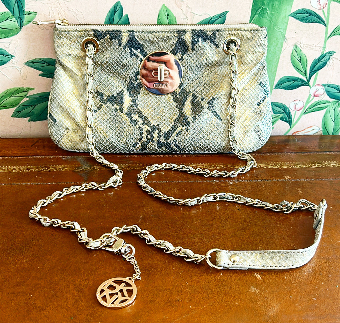 Vintage DKNY genuine leather faux snake skin purse.