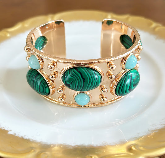 Fabulous statement cuff with malachite &amp; turquoise style beaded accents.