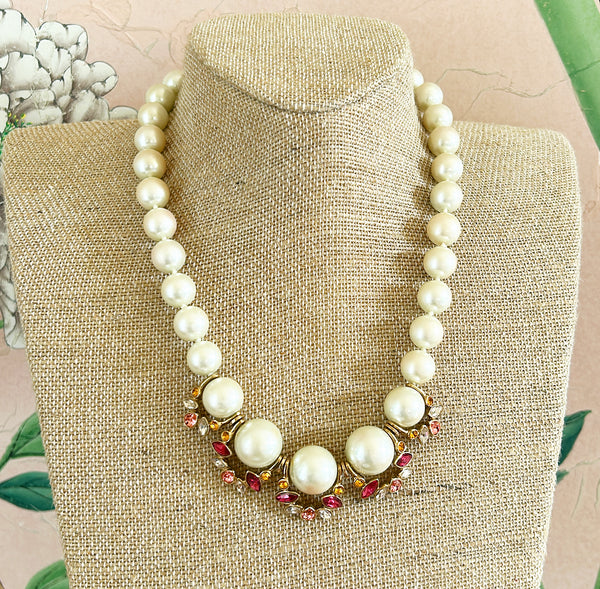1990s era signed Givenchy faux pearl chunky necklace