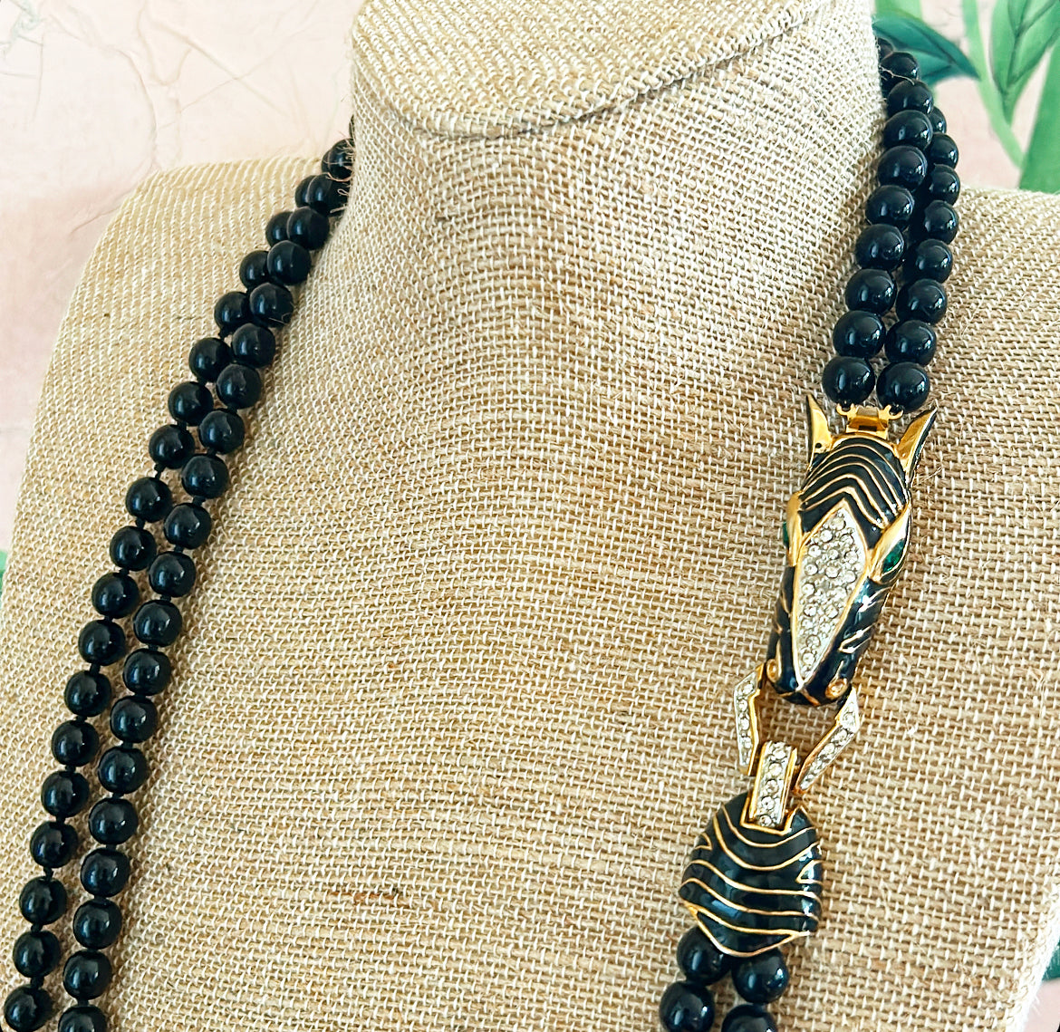 Outstanding vintage 80s signed Les Bernard zebra necklace.
