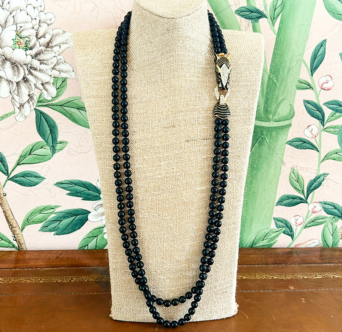 Outstanding vintage 80s signed Les Bernard zebra necklace.