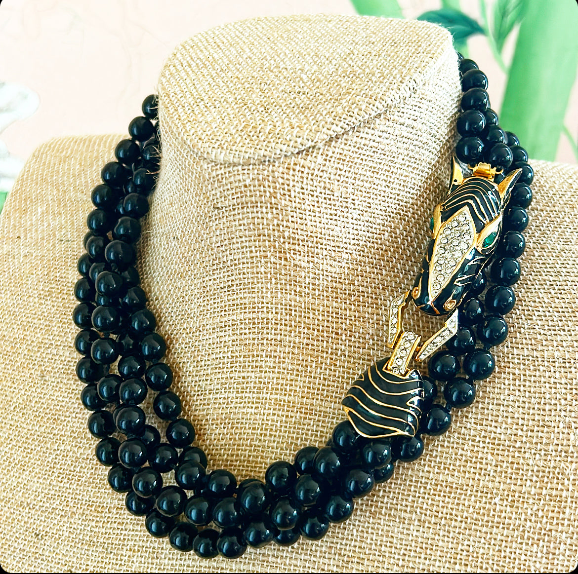 Outstanding vintage 80s signed Les Bernard zebra necklace.