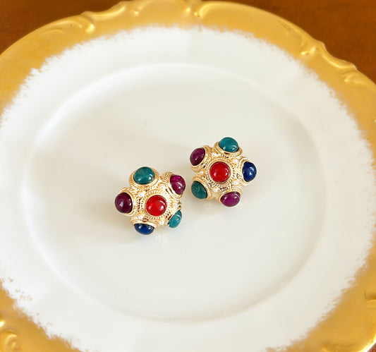 Bold pierced style earrings gold metal dome style