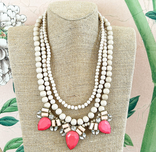 Vintage 90s light putty colored beaded necklace