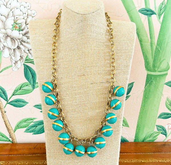 Vintage 90s classic signed J Crew green /gold preppy necklace.