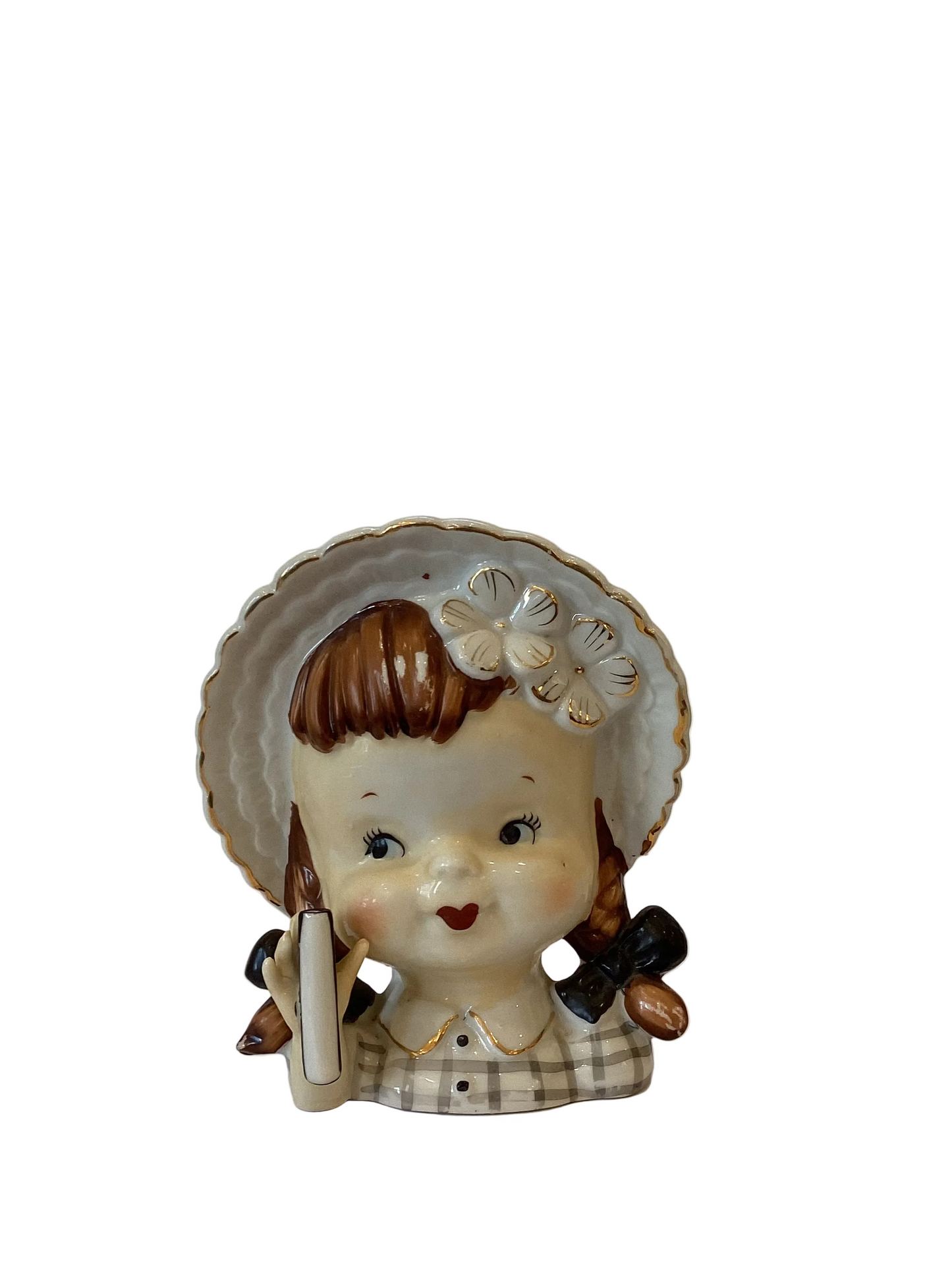 M09 - Custom Vintage Lady Head Vase - Beaded Tree