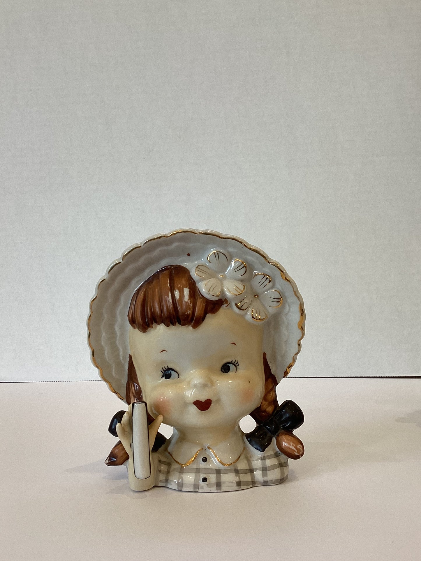 M09 - Custom Vintage Lady Head Vase - Beaded Tree