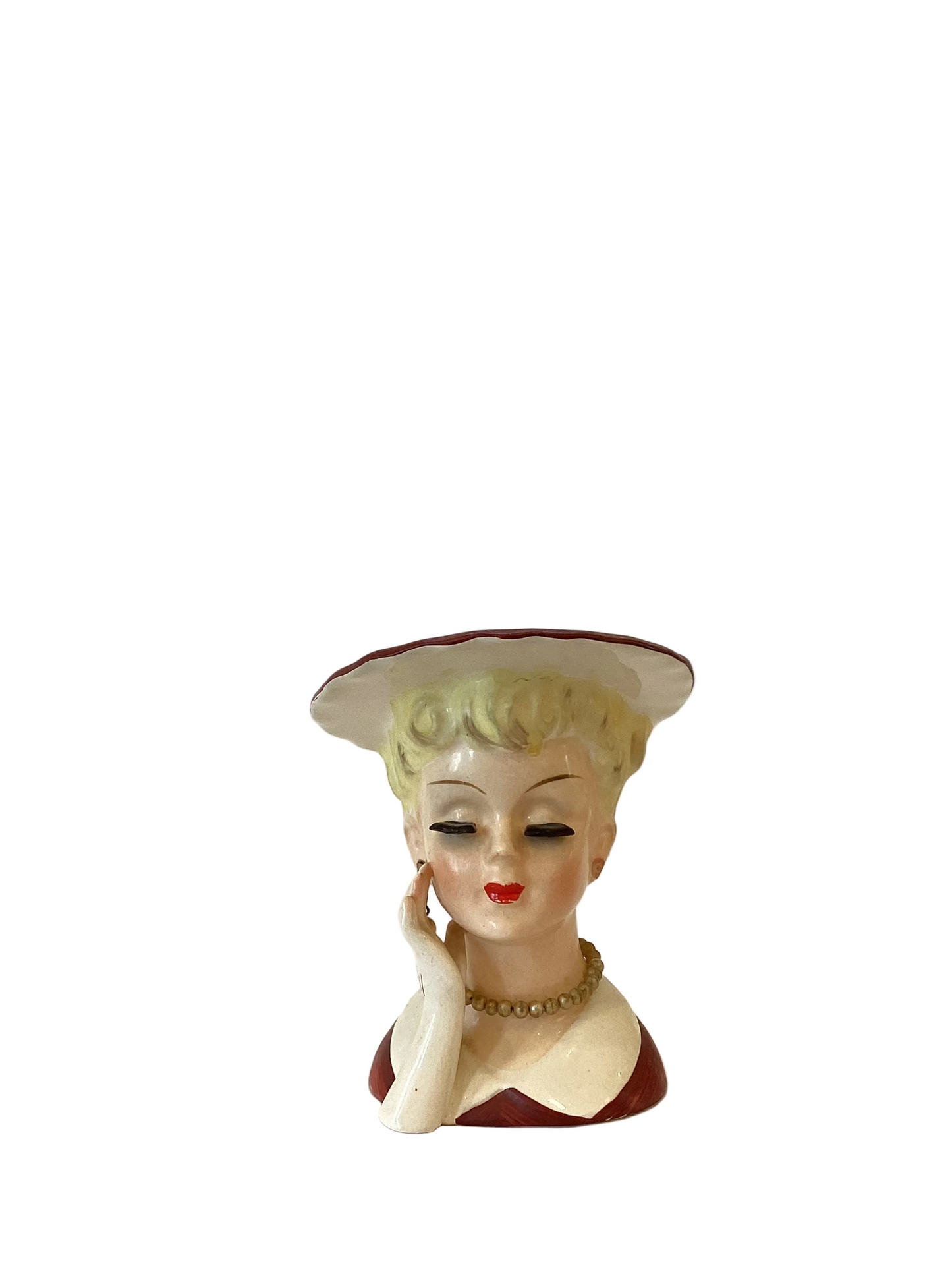M10 - Custom Vintage Lady Head Vase - Beaded Tree