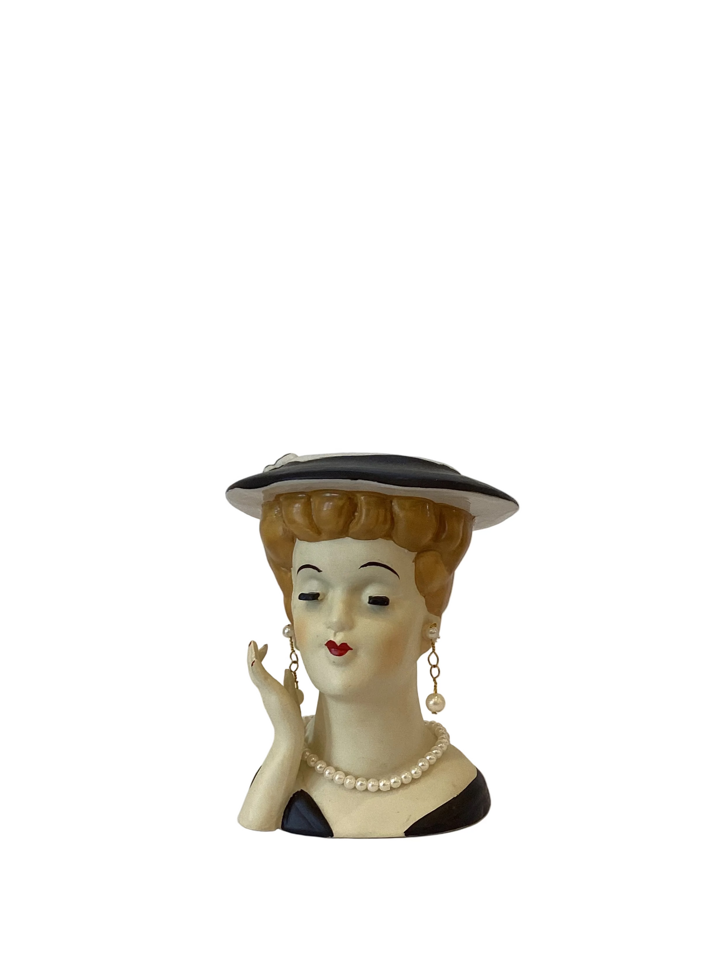 M14 - Custom Vintage Lady Head Vase - Beaded Tree