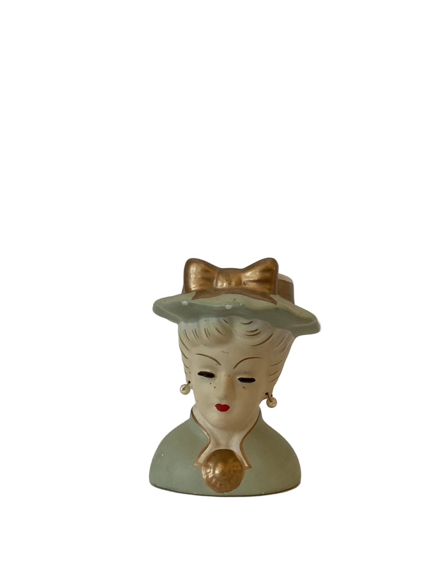 M15 - Custom Vintage Lady Head Vase - Beaded Tree