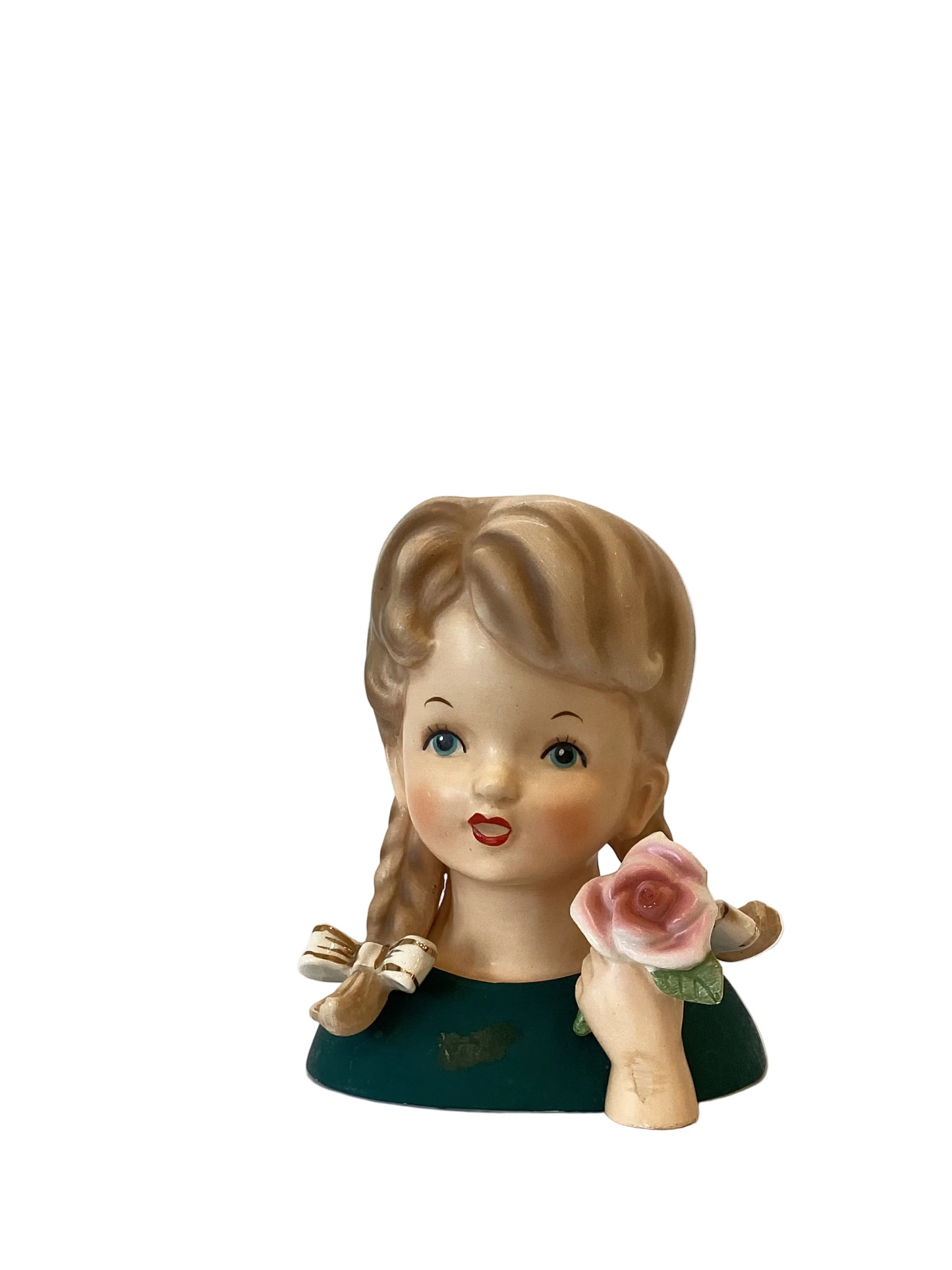 M19 - Custom Vintage Lady Head Vase - Beaded Tree