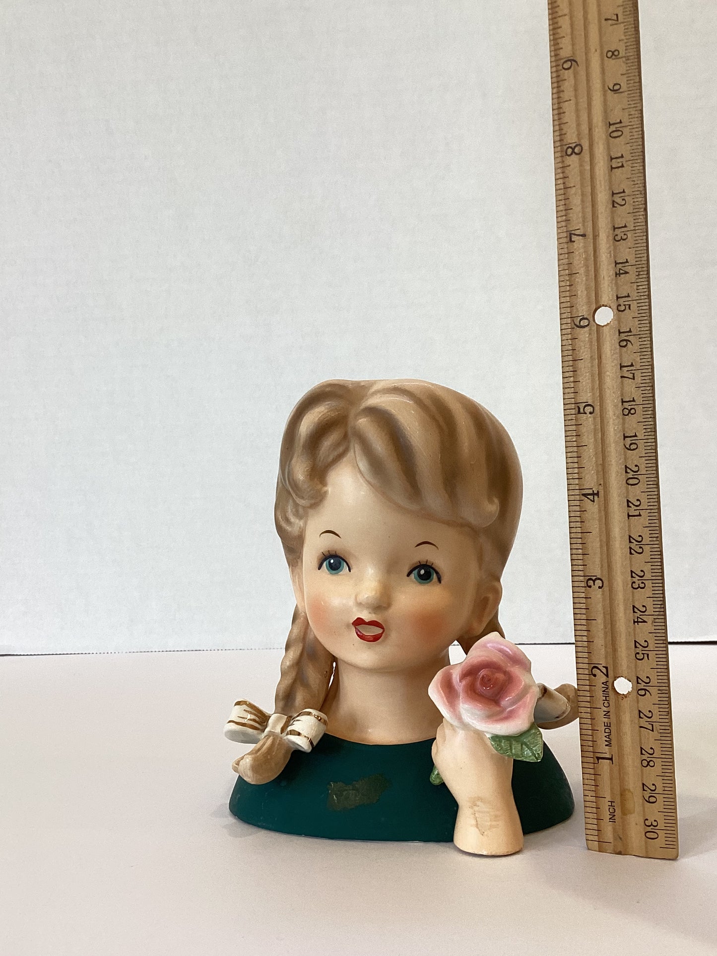 M19 - Custom Vintage Lady Head Vase - Beaded Tree