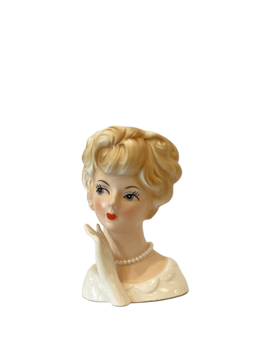 M21 - Custom Vintage Lady Head Vase - Beaded Tree