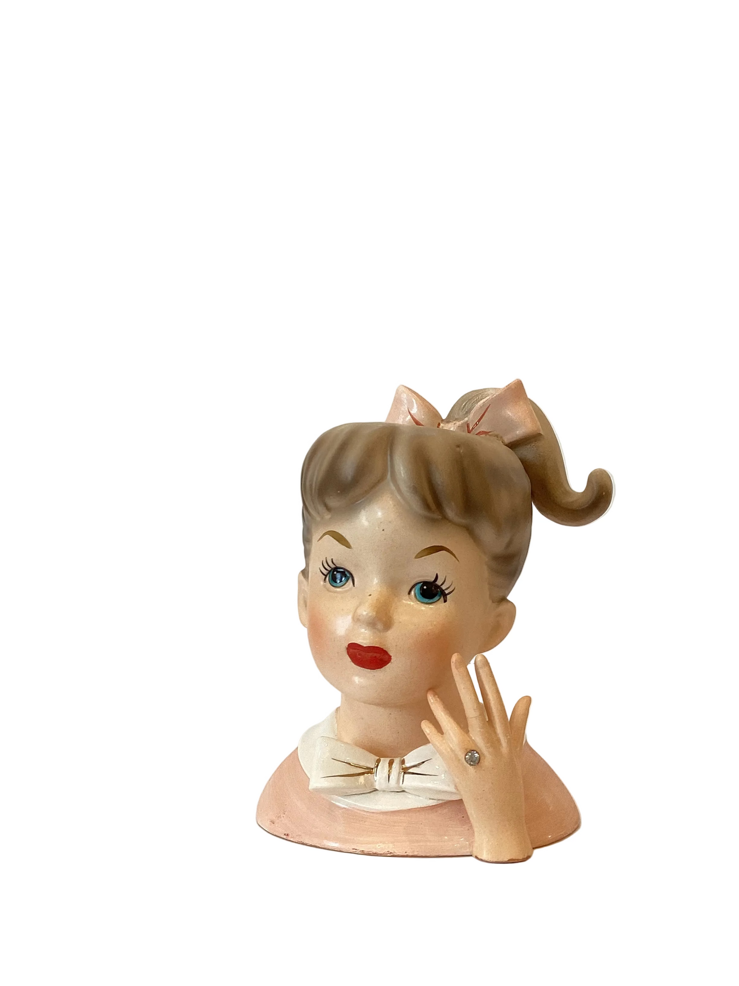 M24 - Custom Vintage Lady Head Vase - Beaded Tree