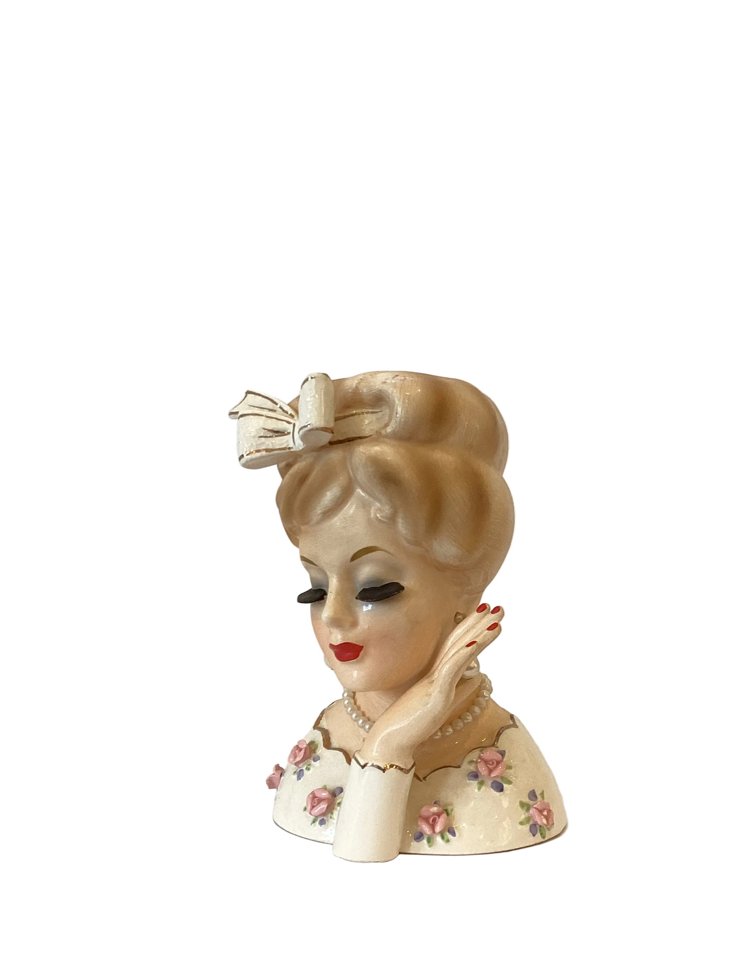 M25 - Custom Vintage Lady Head Vase - Beaded Tree
