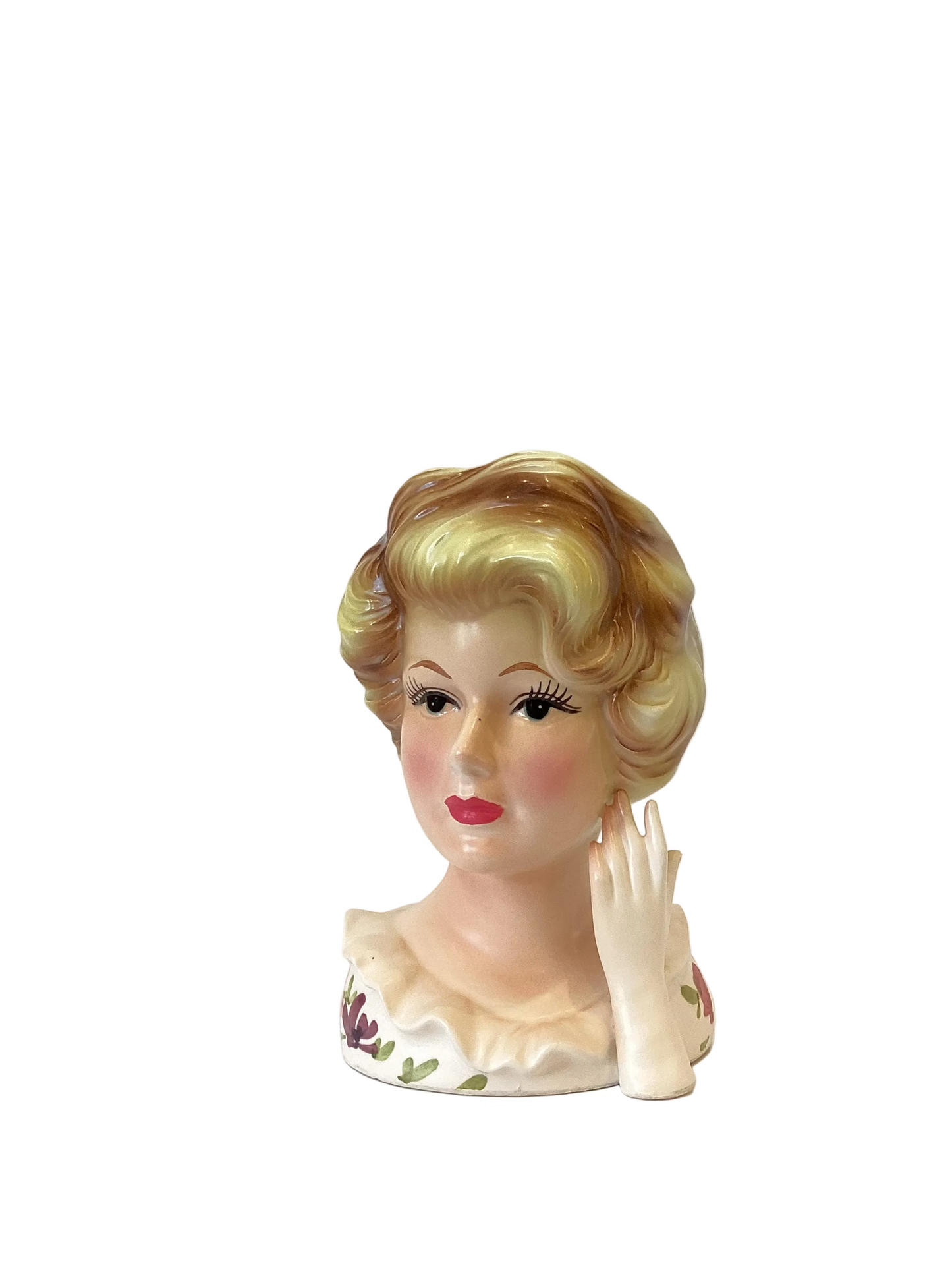 M27 - Custom Vintage Lady Head Vase - Beaded Tree
